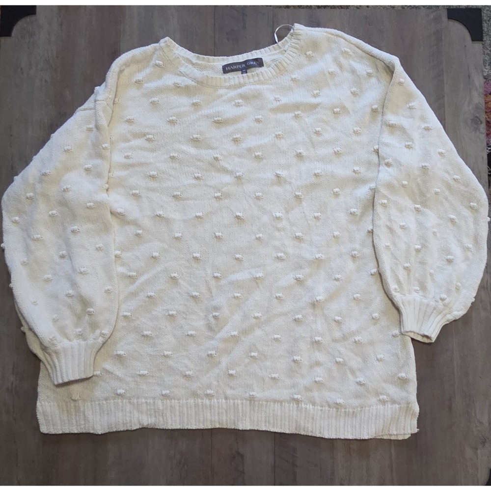 Harper Grey Ivory Off White Bubble Polka Dots Pullover Sweater Women XL